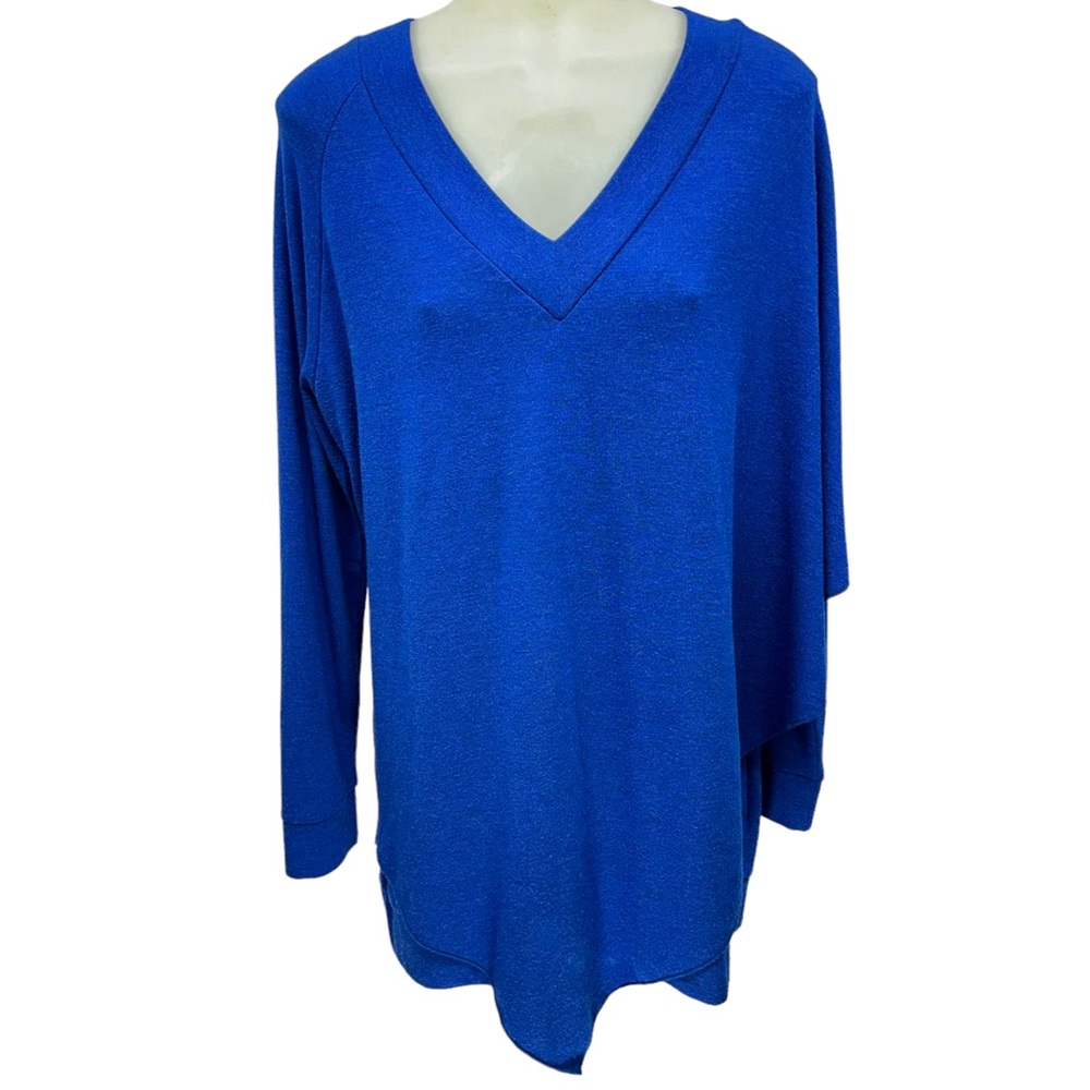 SOFT SURROUNDINGS Tunic Top Sz M Oversized V Neck LagenLook Blue Sweater